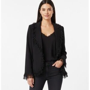 SURABAYA Women's Blazer Black Lace Trim Ruffle Size 1 Gothic Dark Acadami